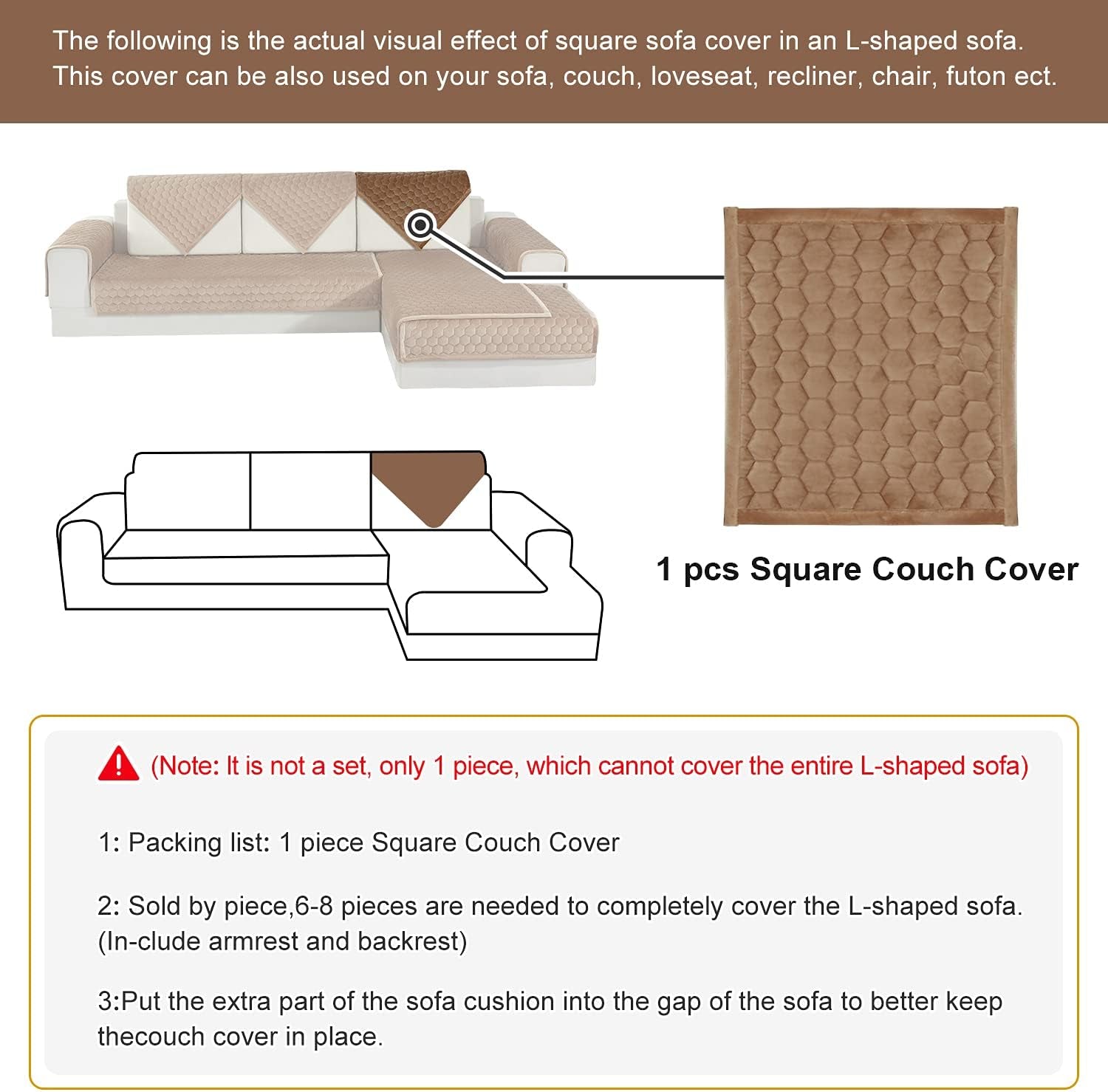 Sectional Couch Cover, Velvet Sofa Cover Couch Covers, Sectional Quilted Furniture Protector Anti-Slip Sofa Slipcover for Dogs Cats Pet Love Seat Armrest Backrest Cover, Coffee 36 X 47 Inches
