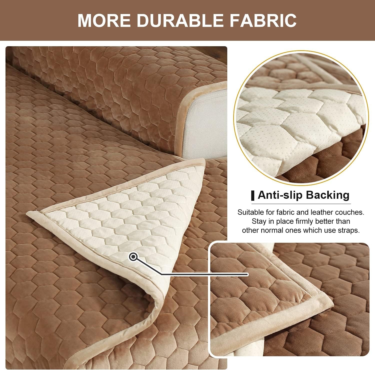 Sectional Couch Cover, Velvet Sofa Cover Couch Covers, Sectional Quilted Furniture Protector Anti-Slip Sofa Slipcover for Dogs Cats Pet Love Seat Armrest Backrest Cover, Coffee 36 X 47 Inches