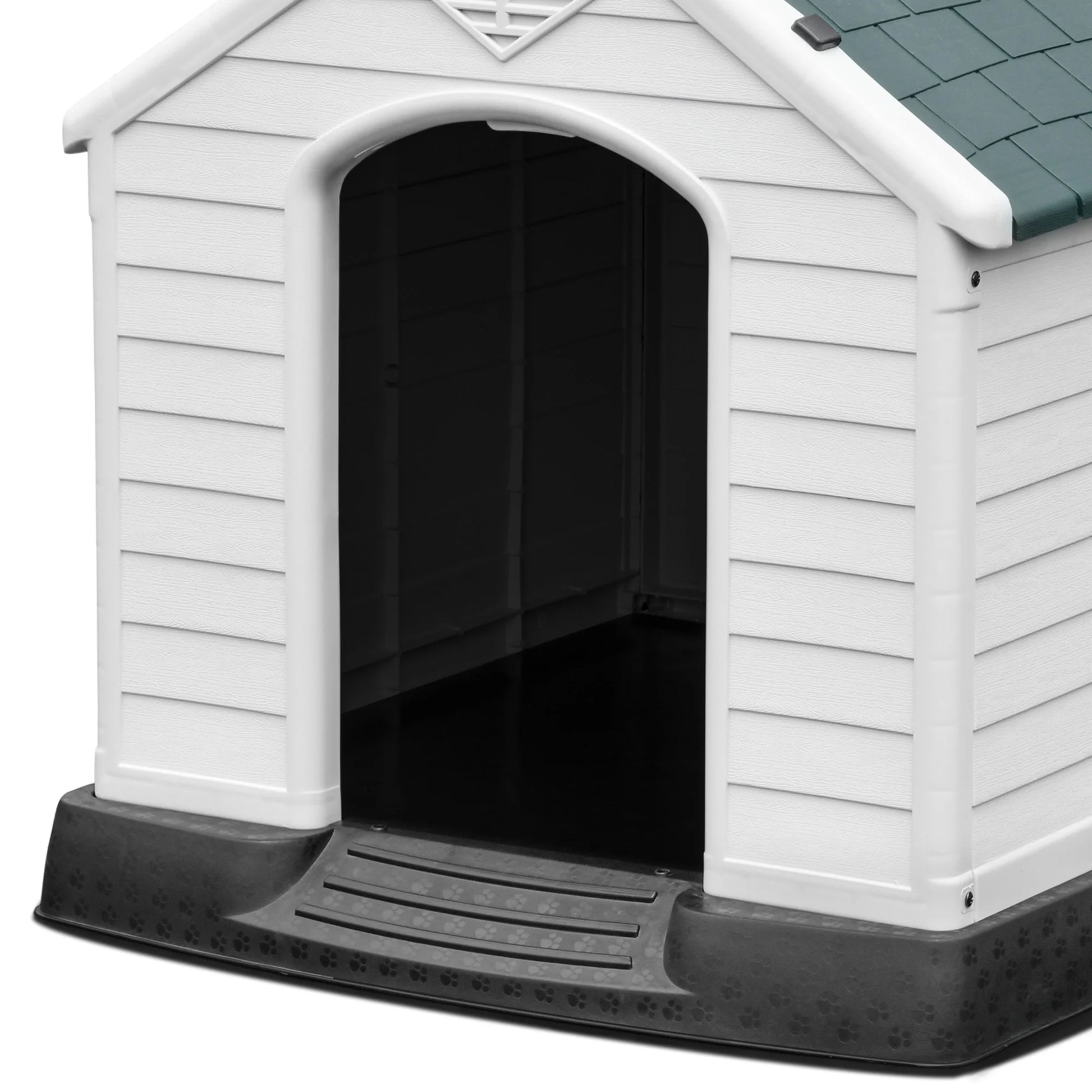 41" Large Waterproof Plastic Dog House with Elevated Floor & Air Vents, Outdoor Shelter, Gray