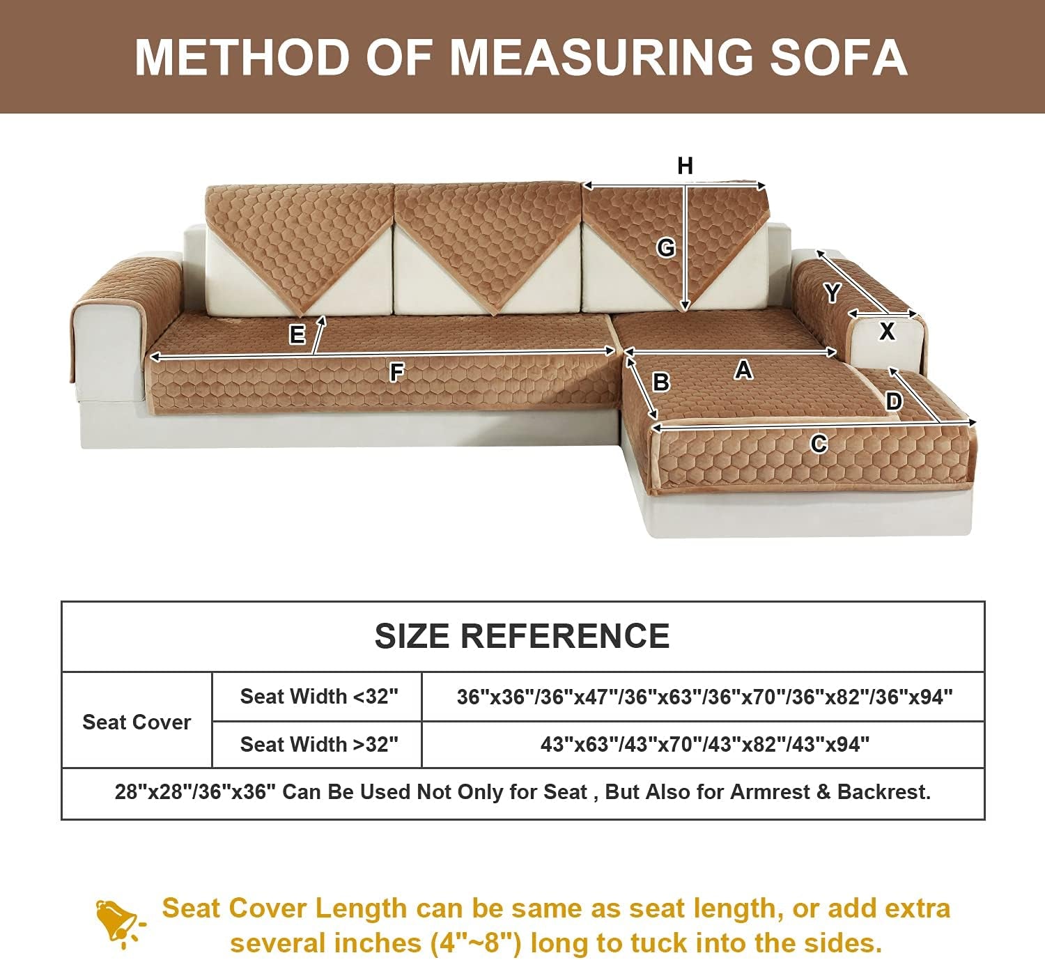 Sectional Couch Cover, Velvet Sofa Cover Couch Covers, Sectional Quilted Furniture Protector Anti-Slip Sofa Slipcover for Dogs Cats Pet Love Seat Armrest Backrest Cover, Coffee 36 X 47 Inches