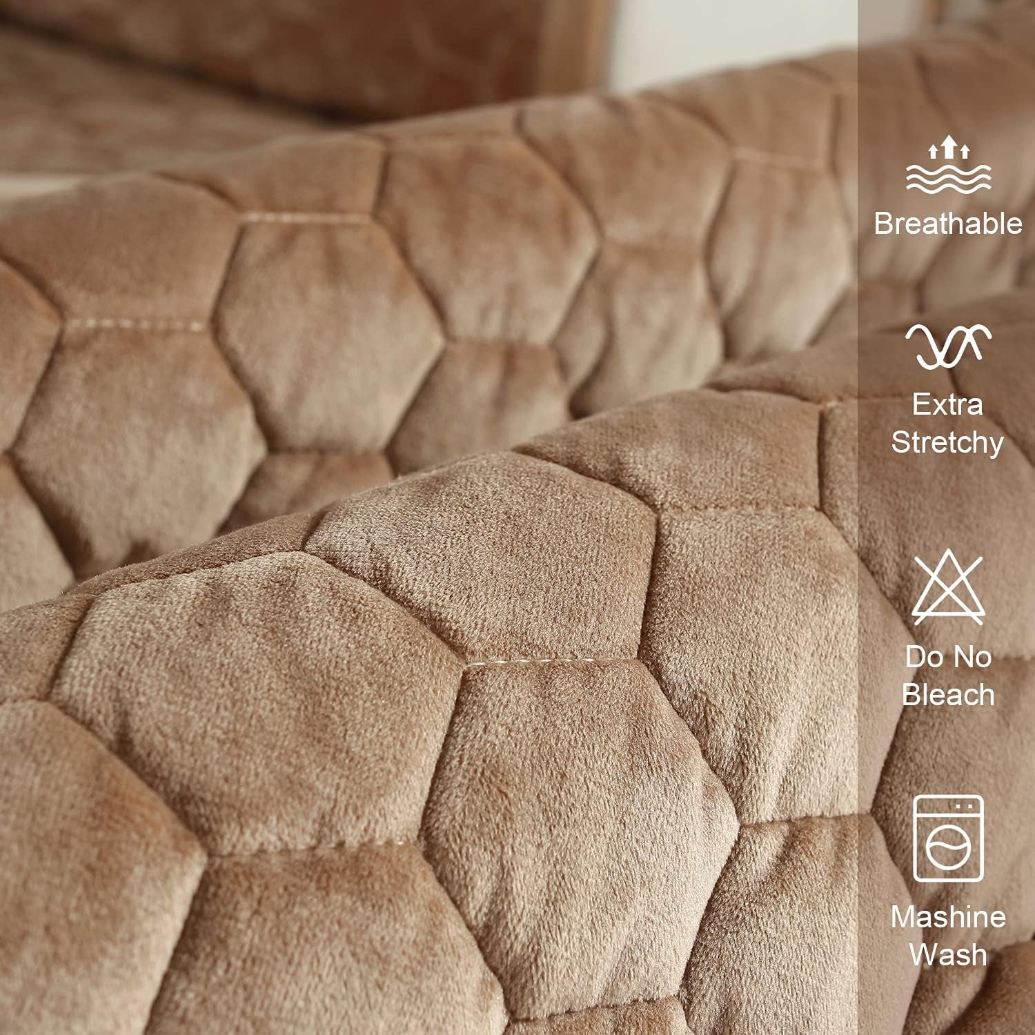 Sectional Couch Cover, Velvet Sofa Cover Couch Covers, Sectional Quilted Furniture Protector Anti-Slip Sofa Slipcover for Dogs Cats Pet Love Seat Armrest Backrest Cover, Coffee 36 X 47 Inches