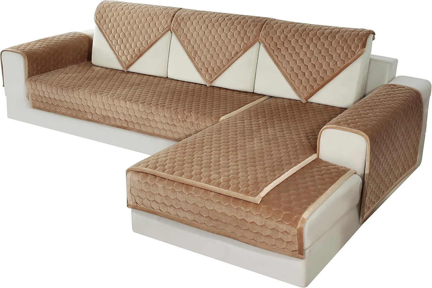 Sectional Couch Cover, Velvet Sofa Cover Couch Covers, Sectional Quilted Furniture Protector Anti-Slip Sofa Slipcover for Dogs Cats Pet Love Seat Armrest Backrest Cover, Coffee 36 X 47 Inches