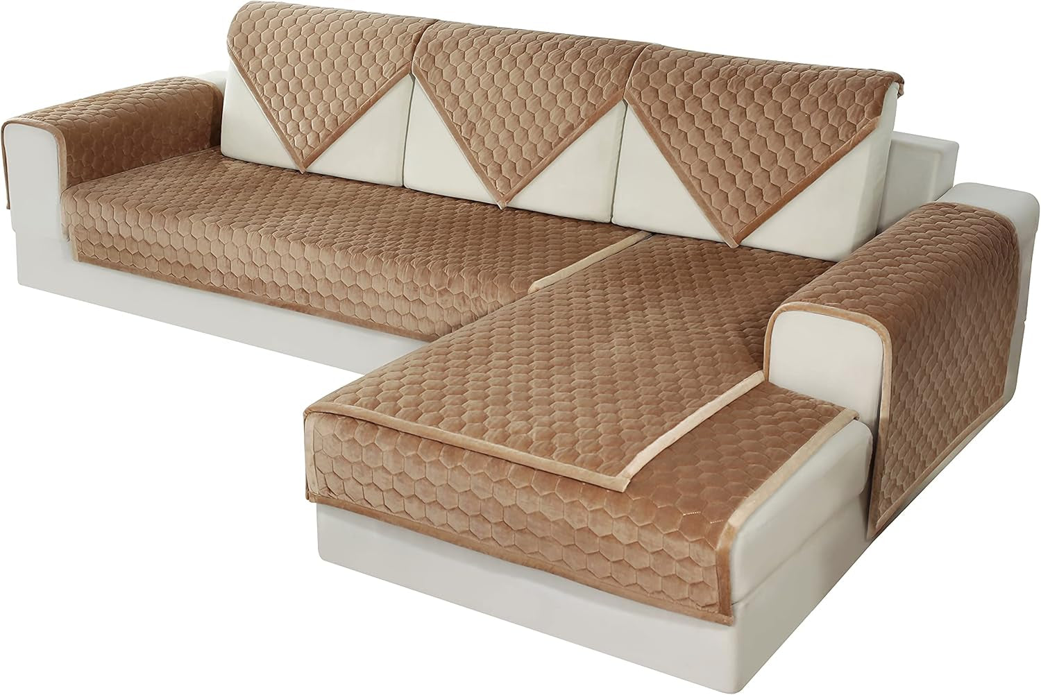 Sectional Couch Cover, Velvet Sofa Cover Couch Covers, Sectional Quilted Furniture Protector Anti-Slip Sofa Slipcover for Dogs Cats Pet Love Seat Armrest Backrest Cover, Coffee 36 X 47 Inches