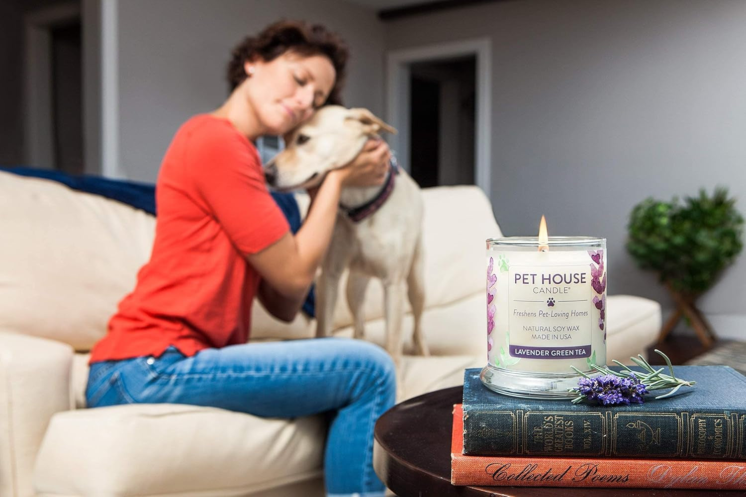 Pet House Candle 2 Pack - Plant-Based/Soy Candle - Clean Burning Scented Candles, Long Lasting Pet Odor Candle for Home - Sunwashed Cotton