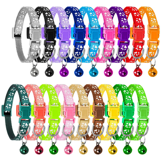 18 Pcs Puppy Id Collars, Cat Collar with Bell, Breakaway Cat Collars, Adjustable Whelping Collars, Assorted Colors Soft Nylon Small Pet Collars for Male Girl Cats Pets(Colorful)